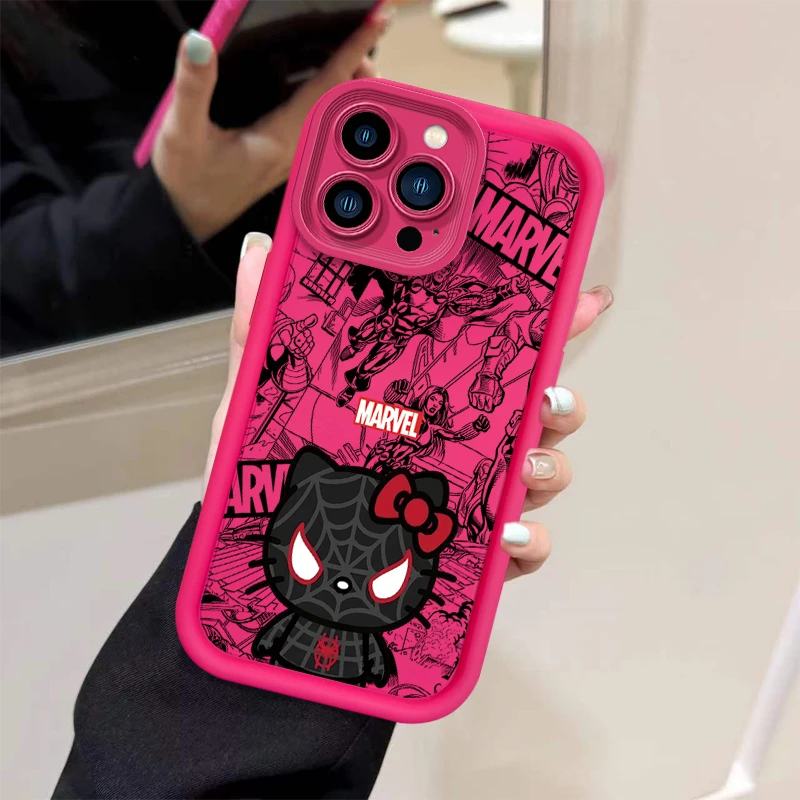Marvel Spider Man Cat Liquid Silicone Phone Case For iPhone 15 Pro Max 14 13 12 11 X XS XR 7 8 Plus SE 2020 Soft Protect Cover image 4