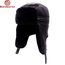 Gorros de bombardero de piel de oveja auténtica 2024 Natural para hombre, gorros masculinos de estilo informal, cálidos, para invierno, novedad de 100%