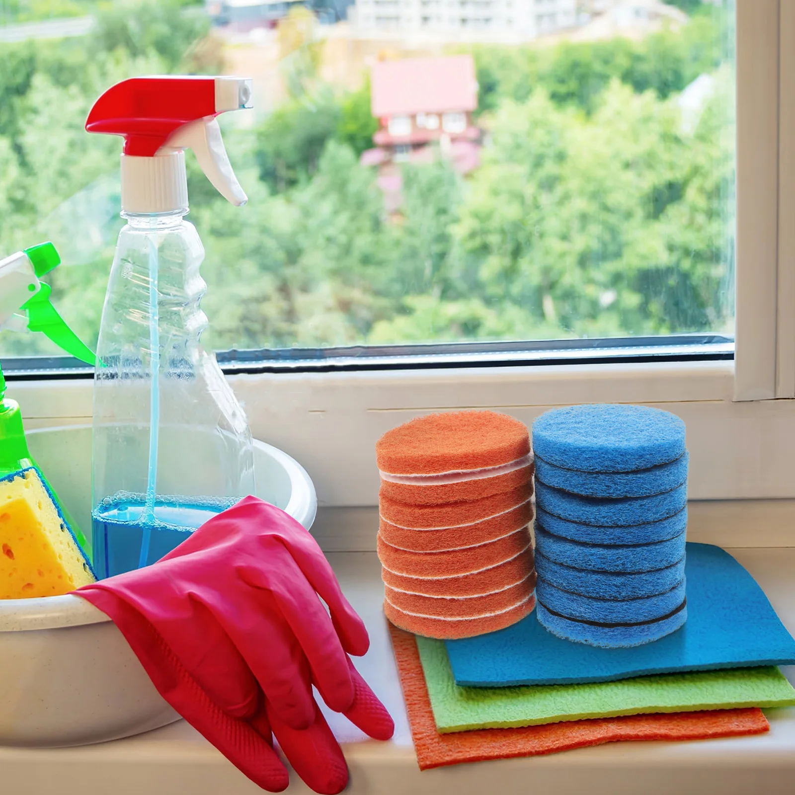 

16Pcs Round Scrubbing Pads Cleaning Sponge Set Replacement Drill Brush Accessories Kitchen Bathroom Floor Household Cleaning