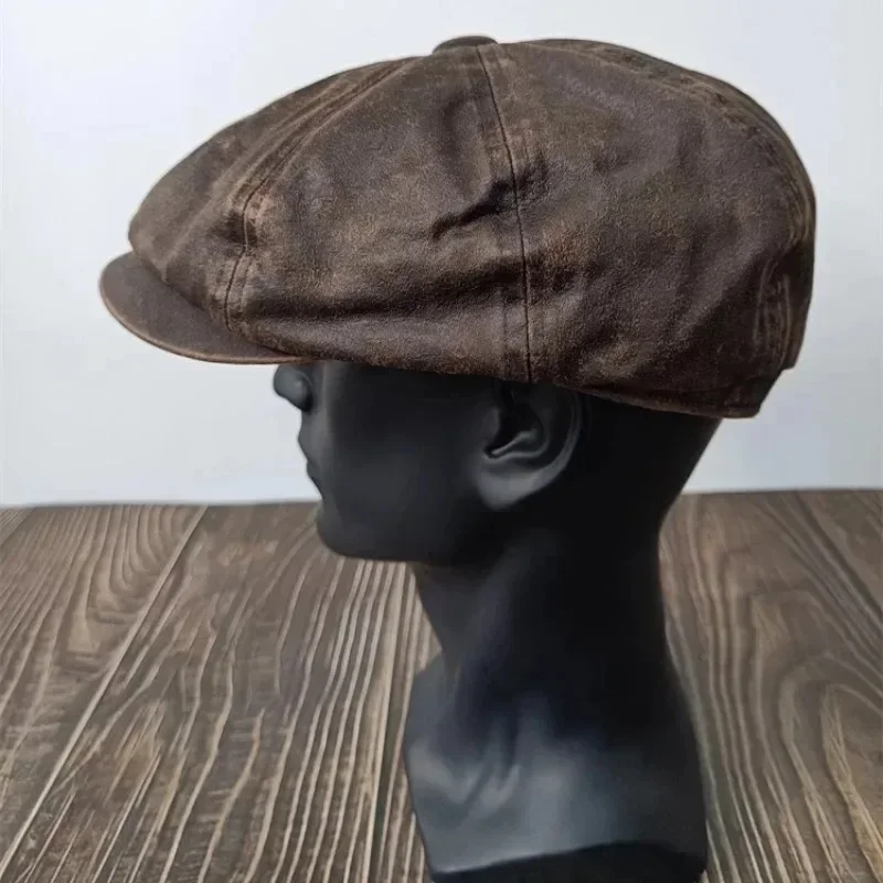 XL 60cm Waxed Paper Newsboy Cap - Men's Windproof Octagonal Beret, All-Season Durable Work & Casual Hat