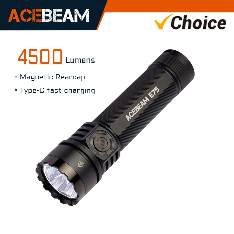 Acebeam E75 Quad-Core High-Performance Compact Led Zaklamp 4500lm 260M Oplaadbaar USB-C Met Magnetische Achterkap