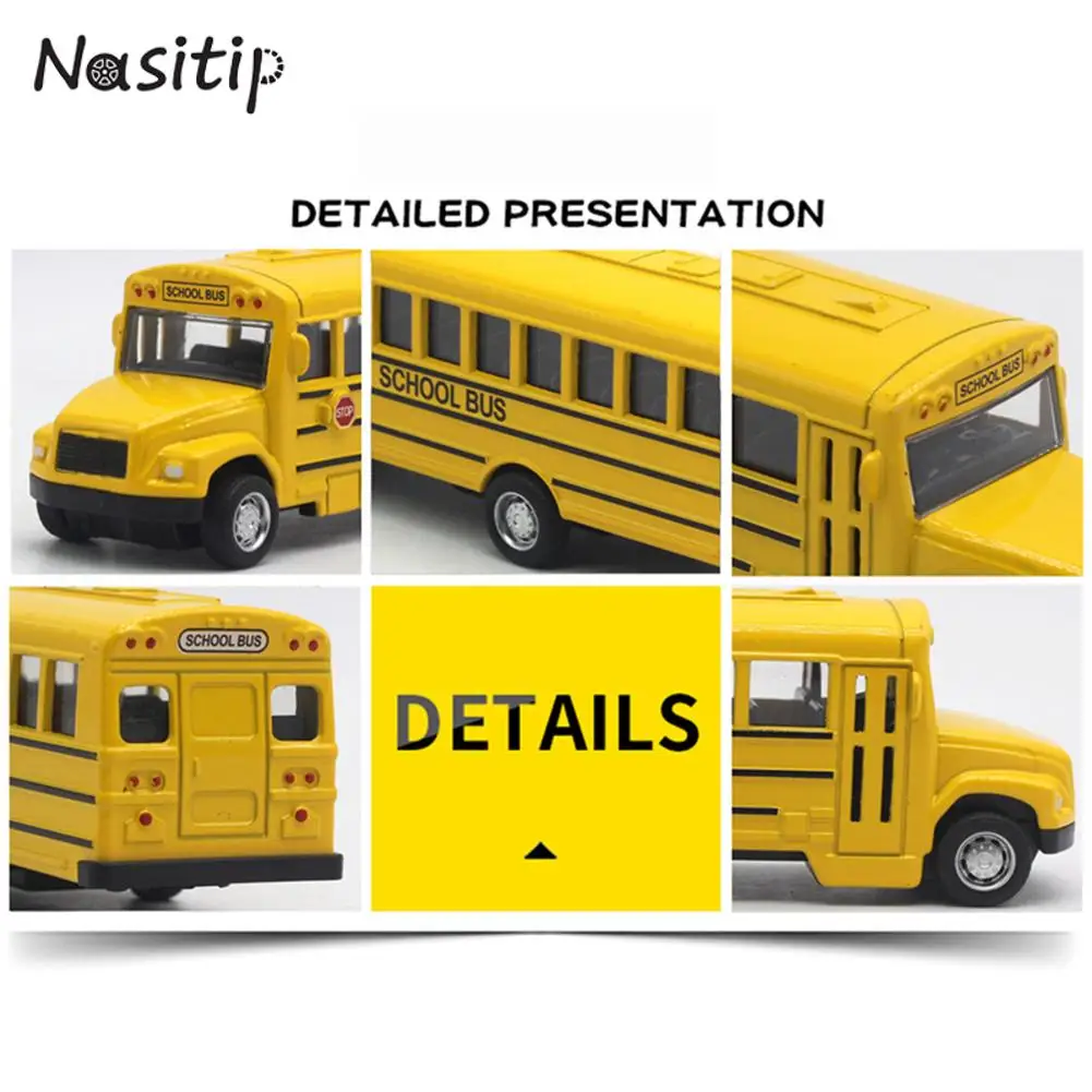 NASITIP 1:43 Alloy Classic School Bus Model 14cm Yellow Children Pull Back Car Toy Decoration