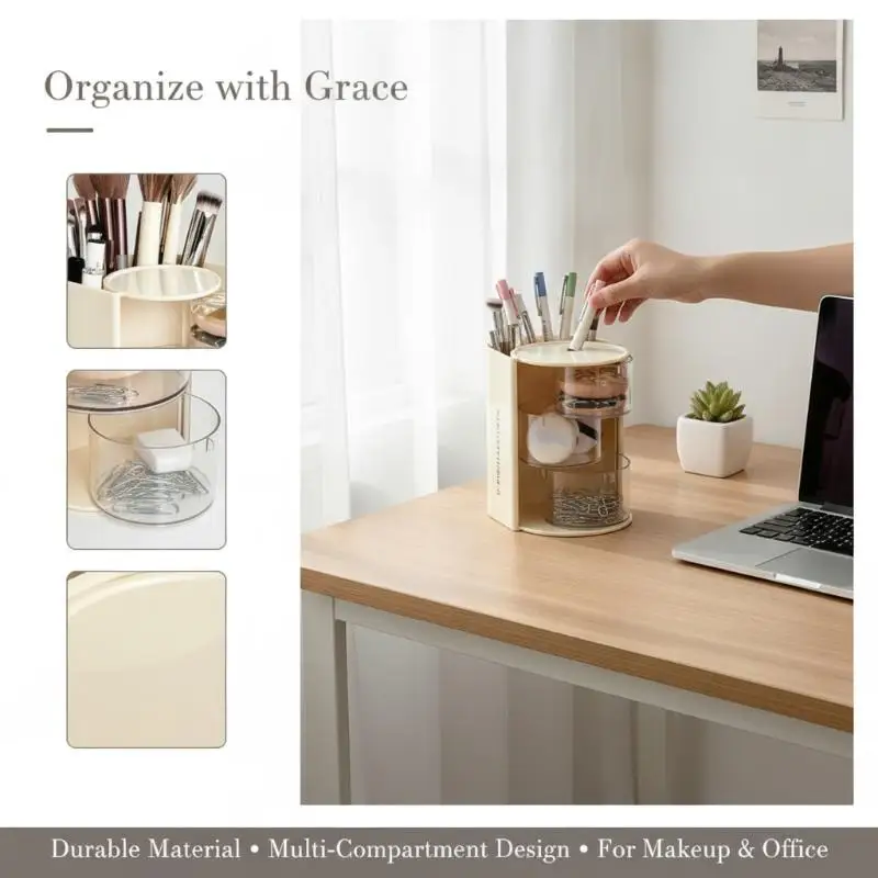 Rotating Makeup Brush Organizer Dustproof Clear Multi-layer Compartments Space Saving for Dresser Countertop Cosmetic Storage
