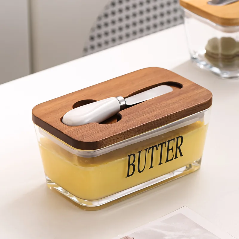 Glass-sealed Butter Box with Lid and Spreading Knife, High-quality Home Butter Dish, Cheese Sealing and Freshness-keeping Box