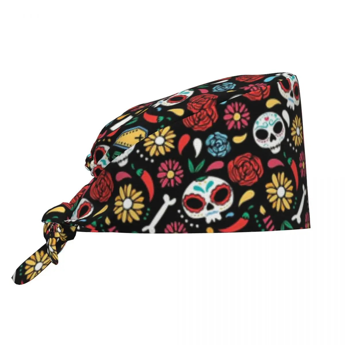 Custom Mexican Sugar Skulls Scrubs Cap Surgical Hats Women Men Day of The Dead Operating Room Cap Operator Hats Lab Works Hat