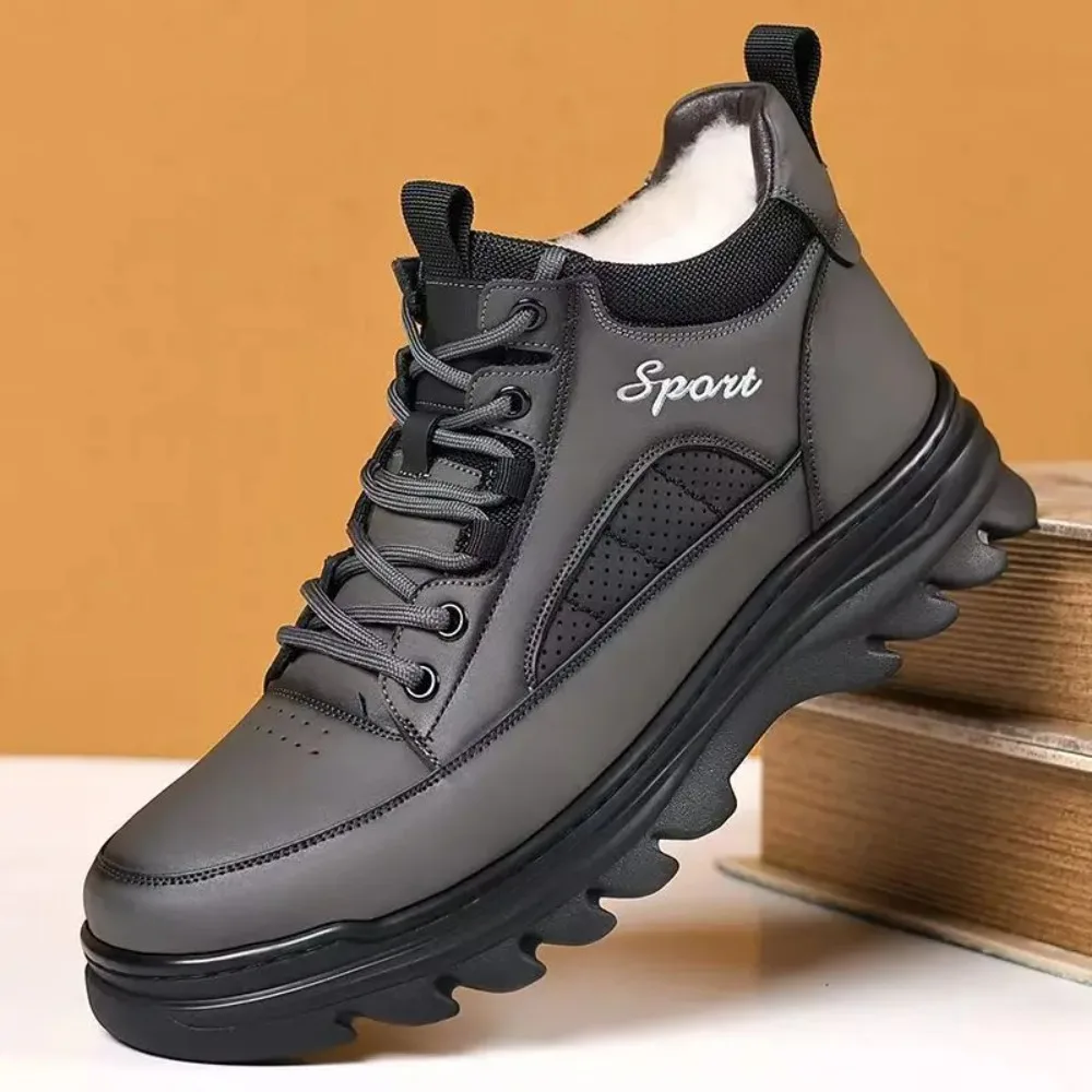 

Men's Winter Genuine Leather High Top Snow Boots Thick Sole Non Slip Waterproof Wool Thickened Warm Casual Shoes Cotton Shoes
