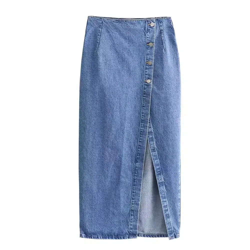 

Sexy Streetwear Button Women Skirt Autumn Winter Elegant Denim Skirt Female High Waist Casual Bodycon Long Skirts