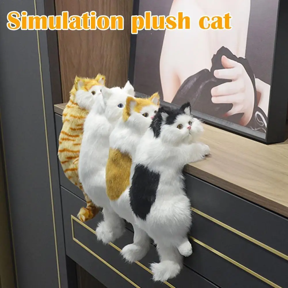 

Cute Plush Simulation Cat Ornaments Stuffed Animals Cats Furry Figure Realistic Kitten Figurines Hanging TV Cabinet Desktop Deco