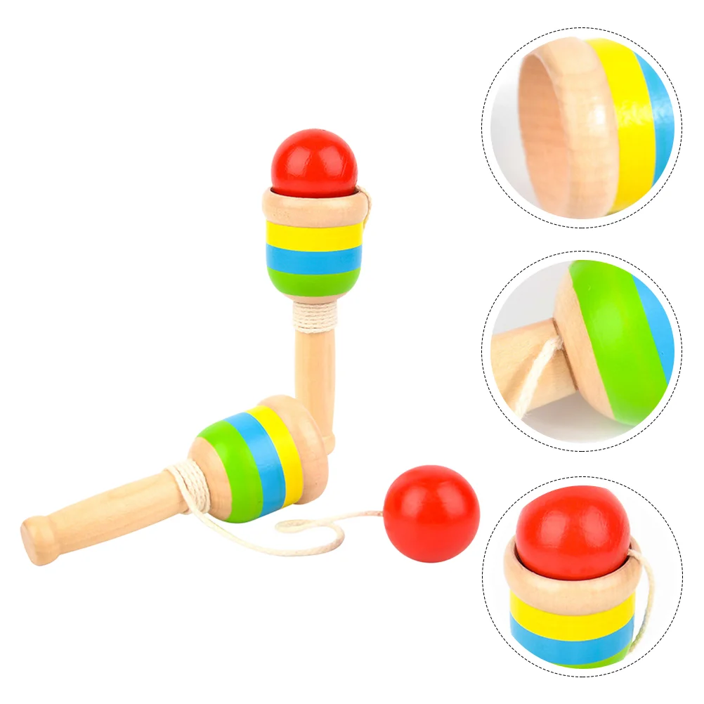 2 ชิ้นมินิทักษะเด็กถ้วยของเล่นเด็กโยนบอล Kendama ไม้ไม้