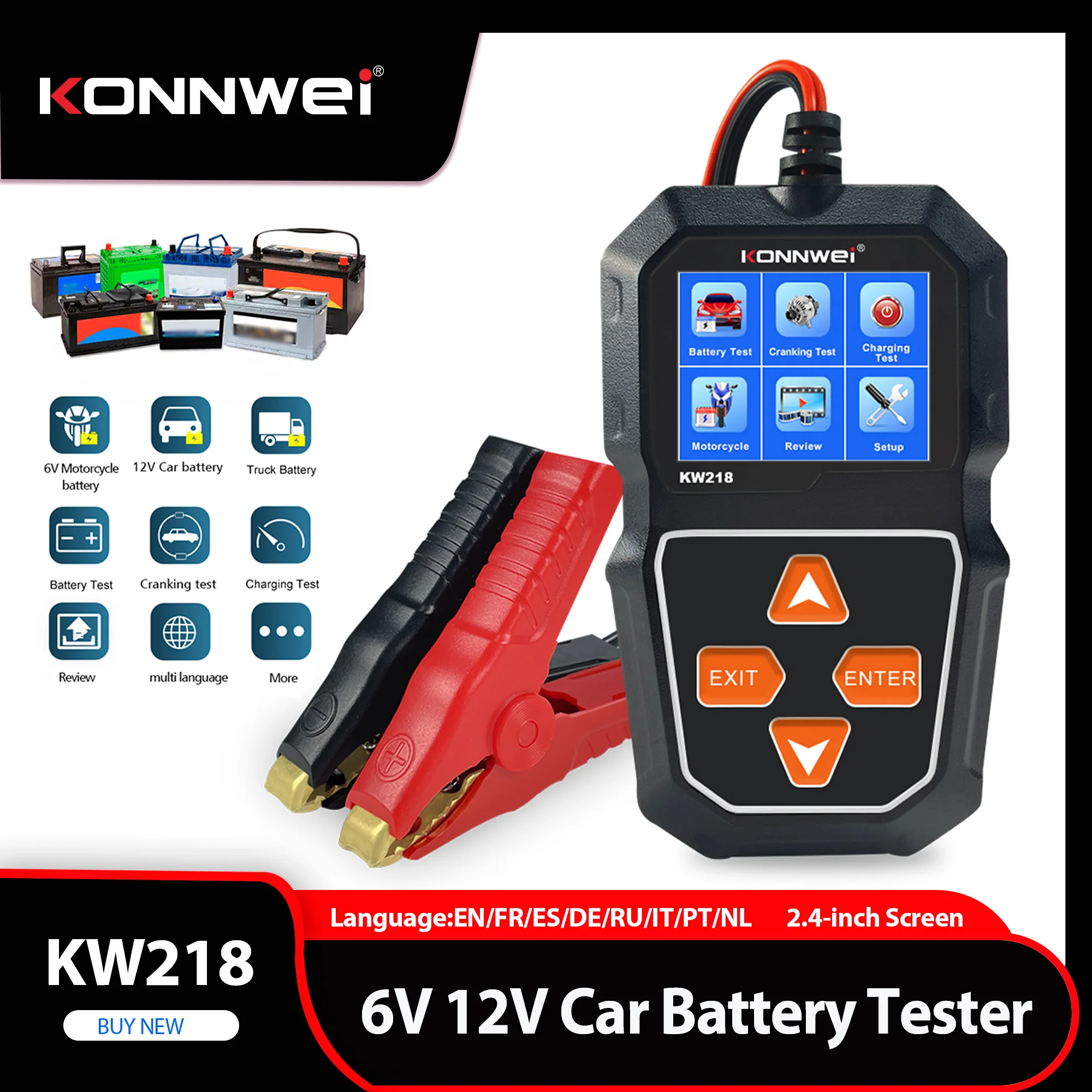 

2026 KONNWEI KW218 Car Moto Battery Tester 12V 6V Battery System Analyzer 100-2000 CCA Charging Cranking Test Tools Automotive