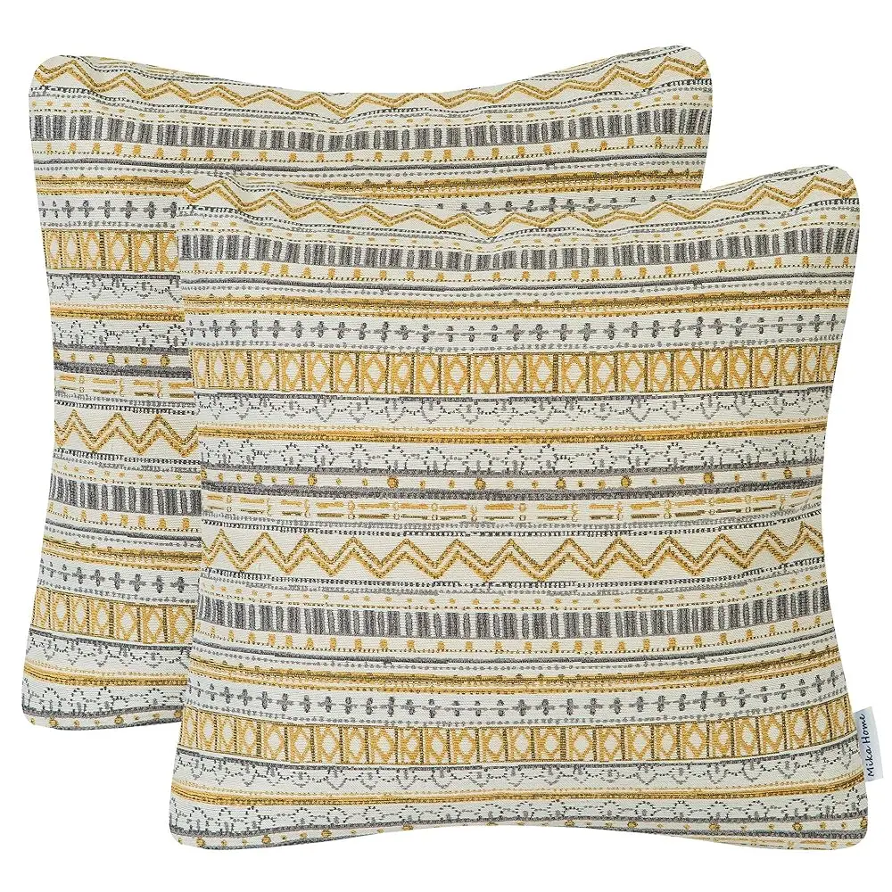 

Pa Of 2 Decorative Square Throw Pillow Covers Cushion Cases For Sofa Couch, Bohemian Striped Geometric Pattern, 18X18 Hes, Gold