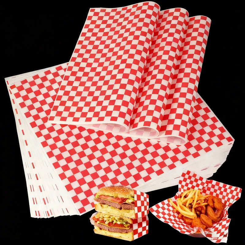 

Deli Paper Sheets Food Basket Liners Grease Resistant Wax Paper Sheet Classic Red White Checkered Sandwich Burger Wrapping Paper