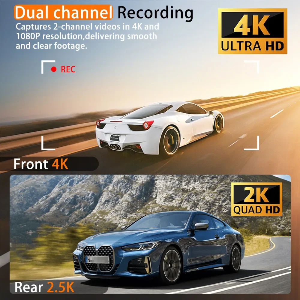 Ultra HD 4K 3840*2160P Dash Cam 24H مراقبة مواقف السيارات DVR اختياري 2.5K للرؤية الليلية كاميرا خلفية GPS WiFi APP التحكم #3