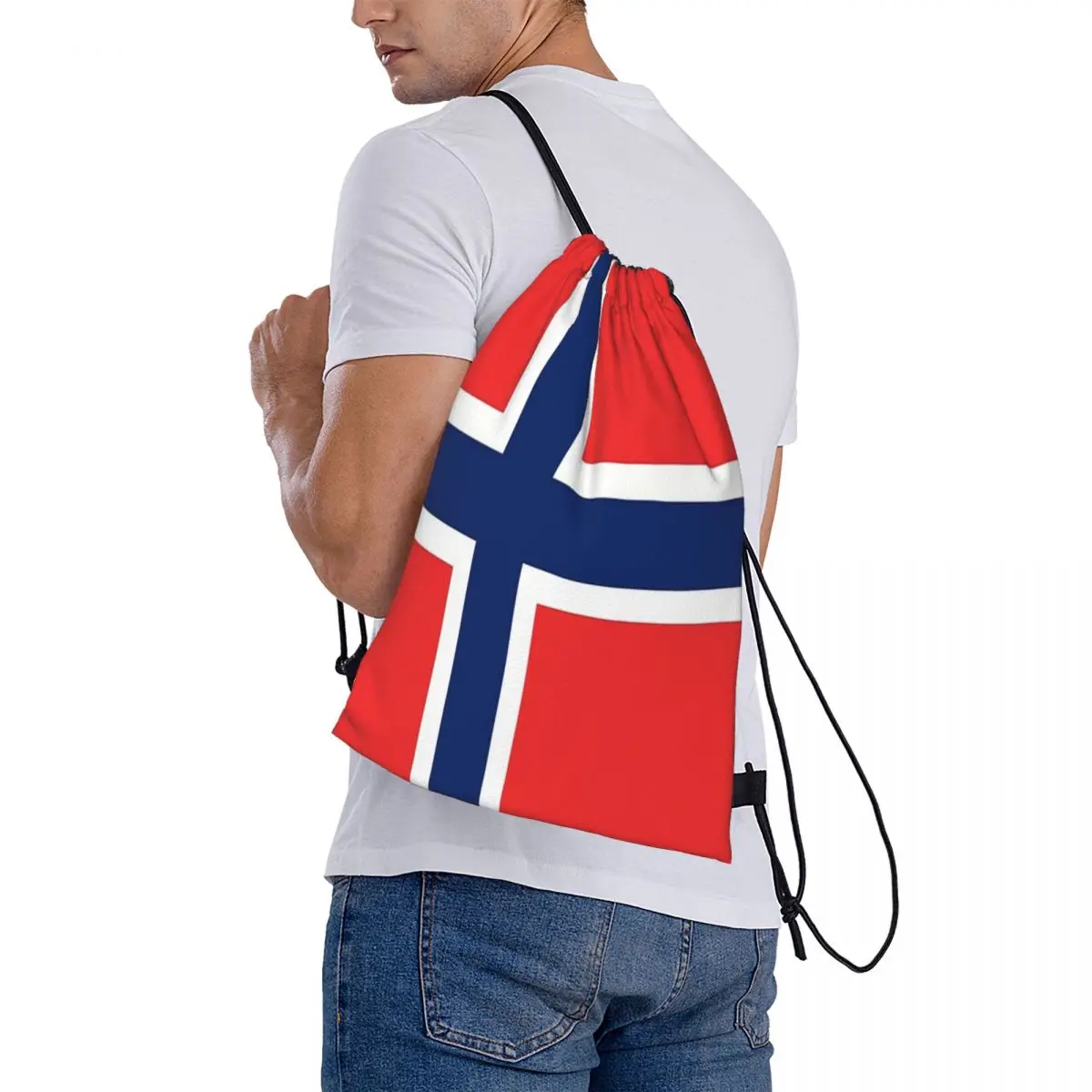 Tas punggung wanita, ransel latihan ransel kain, tas olahraga, tas tali serut bendera Norwegia