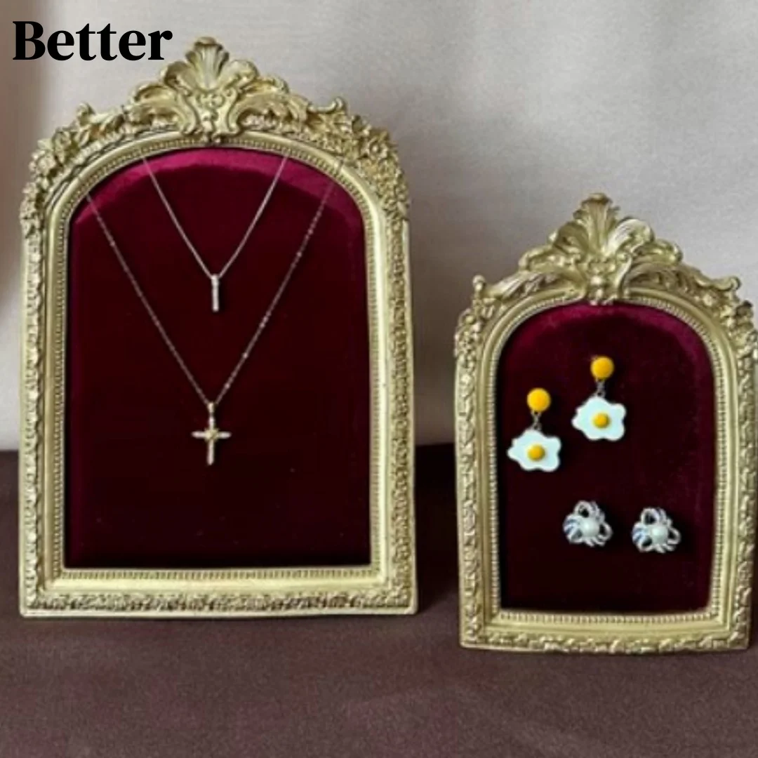 

Vintage Gold Ring Display Stand,Suede Earring Tray Baroque Design,Wedding & Birthday Gifts, Velvet Organizer for Engagement Prop