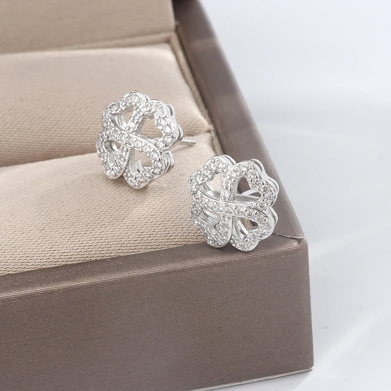 925 Silver Plated Earrings for Women's High Quality Zircon Four-leaf Clover Shaped Earrings Exquisite Matching Jewelry Match