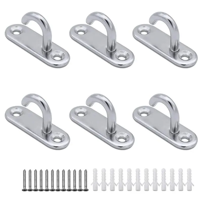 ABFU-36 Pack Stainless Steel Ceiling Hooks M5 Oval Open Hooks Pad Eye Plate Anchor Screw Wall Mount Hook For Plant Basket