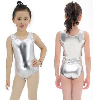 AOYLISEY الفتيات الفضة الباليه الرقص ثياب الأطفال الفتيان لامعة معدنية قطعة واحدة الجمباز الدعاوى الاطفال ملابس ممارسة رياضية