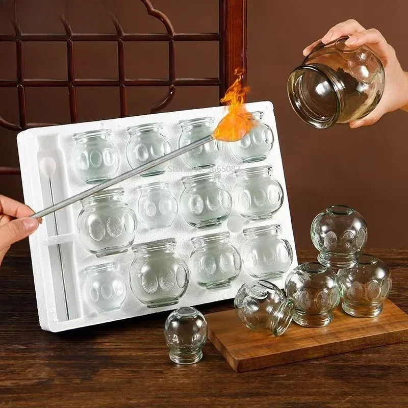6/8/12pcs Thick Glass Cupping Beauty Can Chinese Traditional Healthcare Cupping Body Points Massage GuaSha Therapy gift fire rod