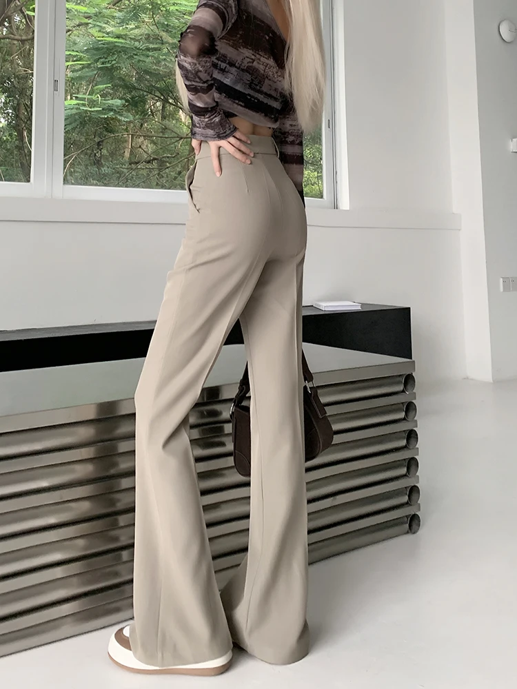 New Solid Black Woman Pants High Waisted Streetwear Casual Flare Pants Women Clothes Full Length Long Straight Trousers Women