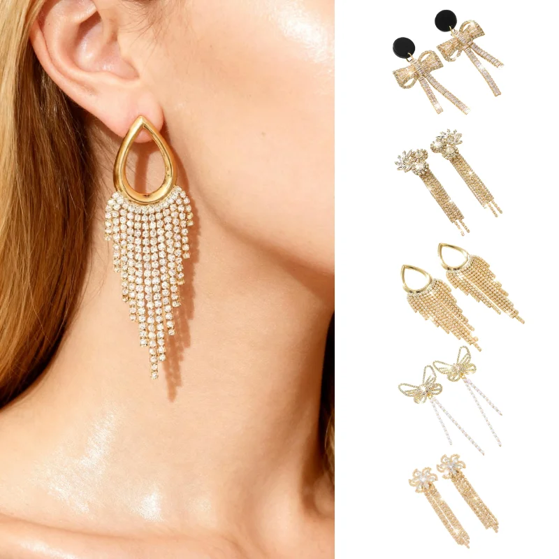 

Luxury Rhinestone Crystal Triangle Earrings for Women Bridal Drop Dangling Earrings Party Wedding Jewelry Gifts