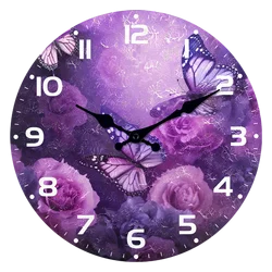 Personalized Purple Flower Butterfly Pattern Wooden Wall Clock Living Room Bedroom Kitchen Home Decoration Wall Clock Silent Quartz Clock Holiday Gift 11.2inch Inches 15.6inch Inches (Without Batteries)