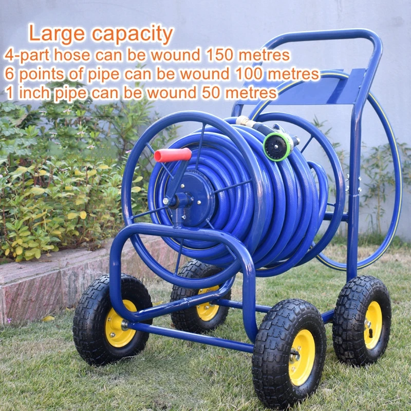 

Four-wheeled all-metal water hose watering nozzle winding rack car wash reel hose hose car storage racks