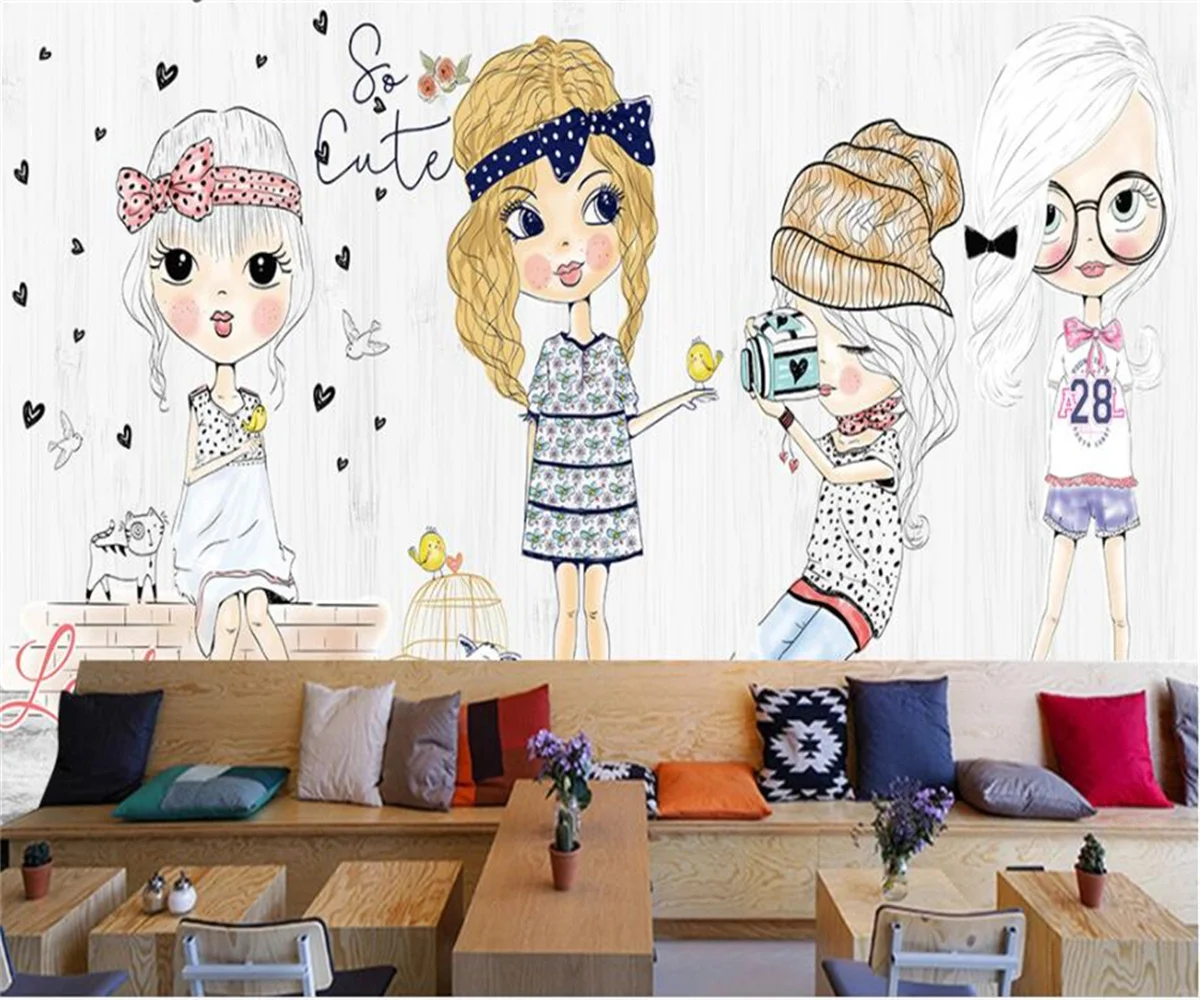 Custom Wallpaper Fashion girl hand drawing cartoon store clothing store background 3d wallpaper papier peint mural 3d