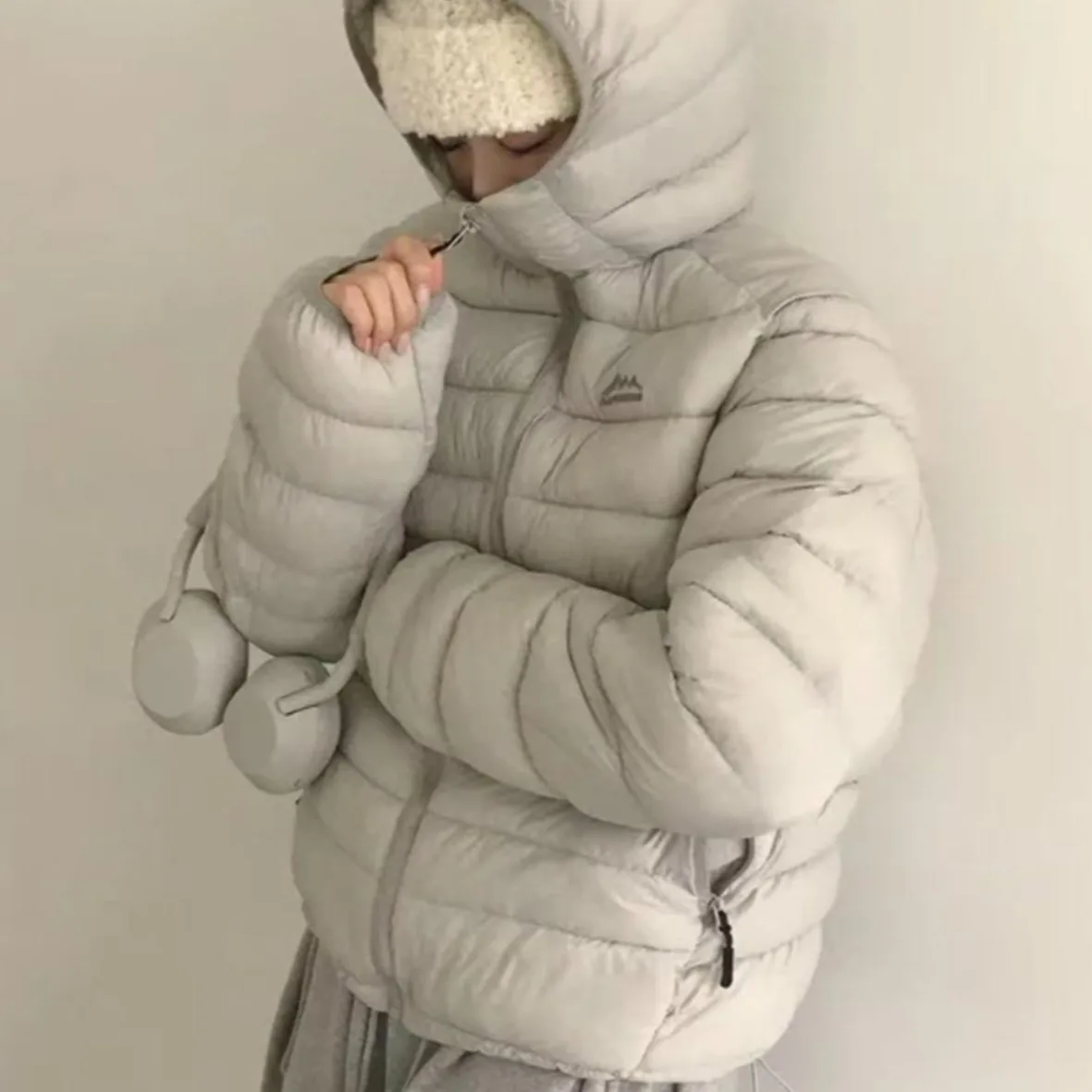 

Chic Vintage Winter Jaet Hooded Lightweight Outdoor Long Sve Slimming Coat Korean Sle Straight Cut Polyester Fabric