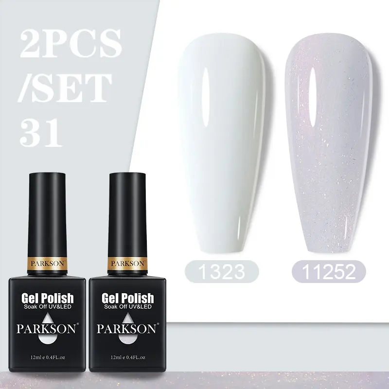 Parkson-esmalte de uñas en Gel, barniz de Color negro y blanco, brillante, translúcido, fluorescente, capa Base desnuda, laca LED UV, arte de uñas DIY, 2 piezas