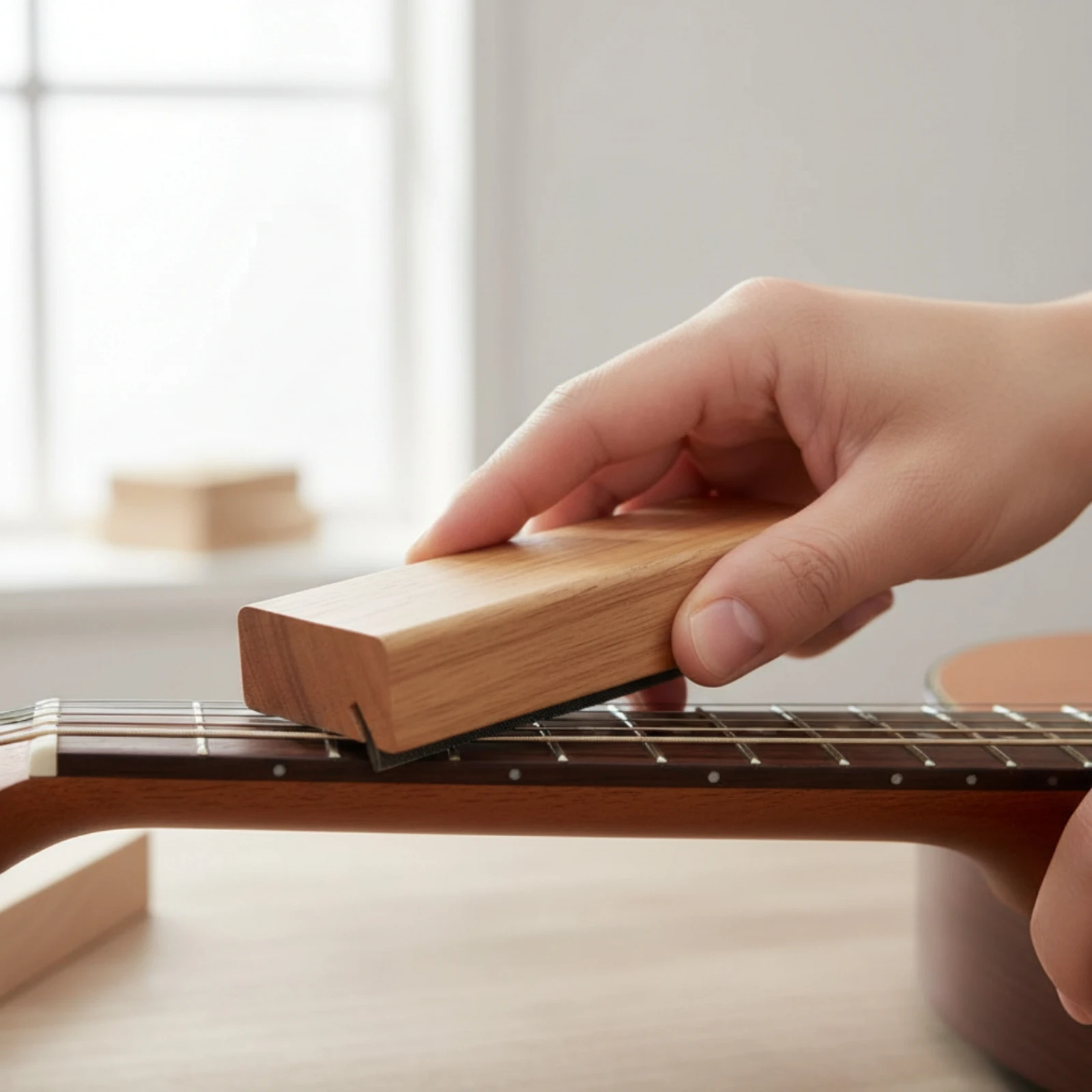 Fret Beveling Tool with Wooden Block Accurate Fret Bevel File Rectangular Smooth for Luthiers, Guitar Setup, Workshop