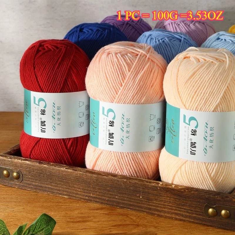 100 g Milch-Baumwoll-Strickgarn, weiches Babygarn zum Häkeln, Pullover, Slipper, Tasche, Mütze, Schal, DIY-Idee, handgefertigtes Handwerk, Handgarn
