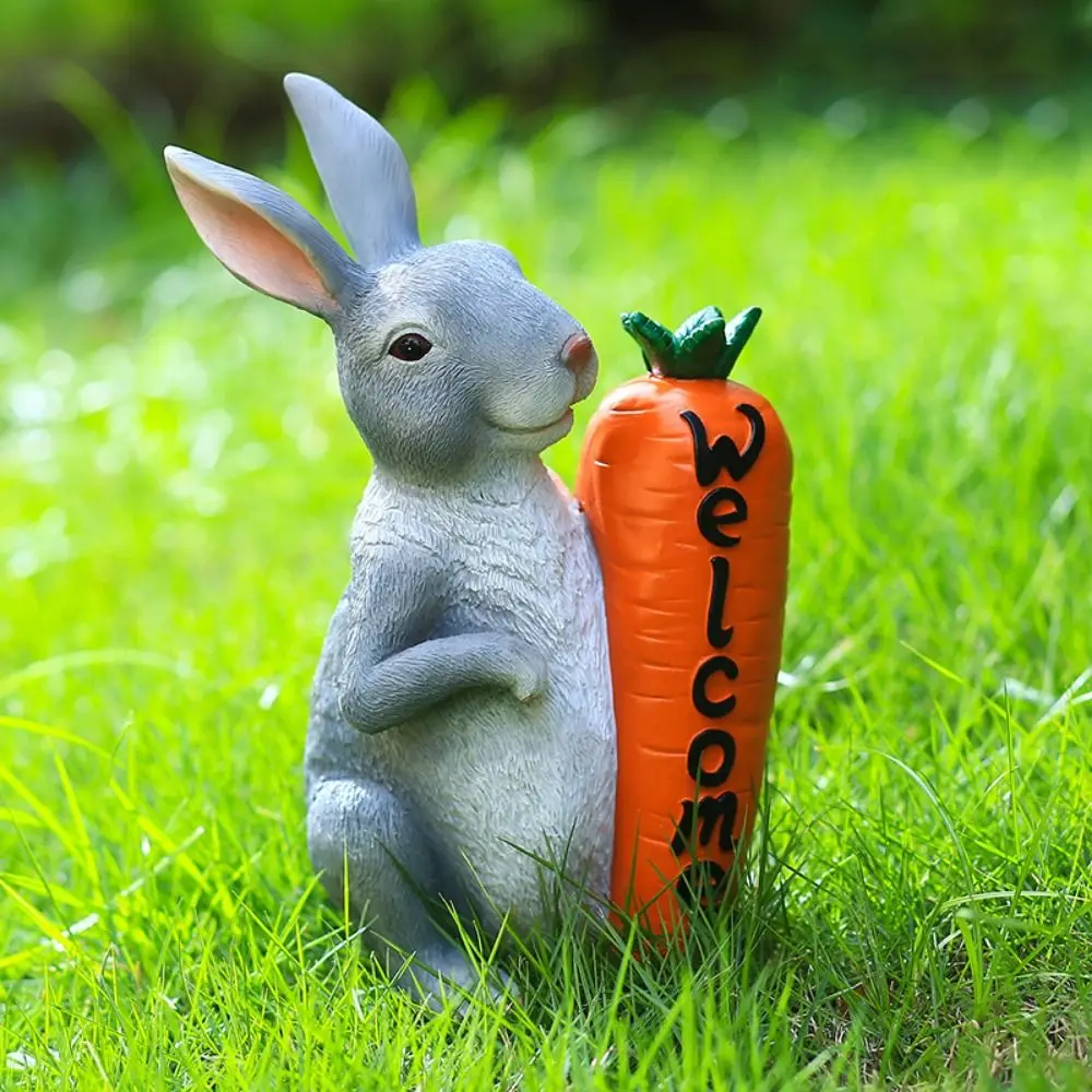 Simulation Easter Rabbit Statue Hand Painted Fade Resistant Resin Bunny Ornament Waterproof Garden Animals Sculpture