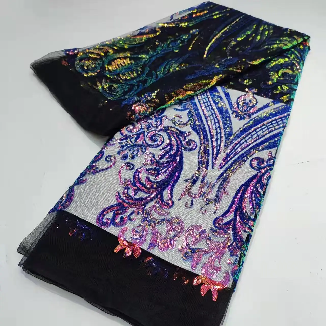 

Nigerian Symmetrical Retro Accessories Totem Embroidery Sequin Lace Fabric Women Evening Dress Thicken Dense Shine Material