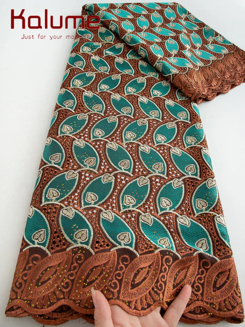 

Kalume 2025 African Cotton Lace Fabric Flower Lace Fabric Stones 5yards Swiss Voile Lace Fabric For Sewing Wedding Dress F4495