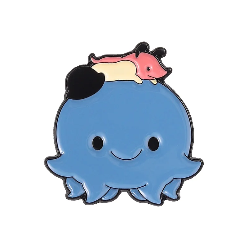 

Cartoon Animation Blue Octopus and Dog Enamel Pin Anime Character Peripheral Badges Backpack Lapel Badge Jewelry Gift for Friend