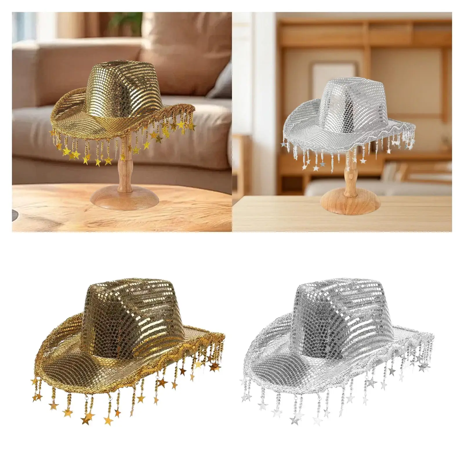 قبعة رعاة البقر للنساء شرابة راعية البقر قبعة الجاز قبعة للحزب هدية صور الدعائم