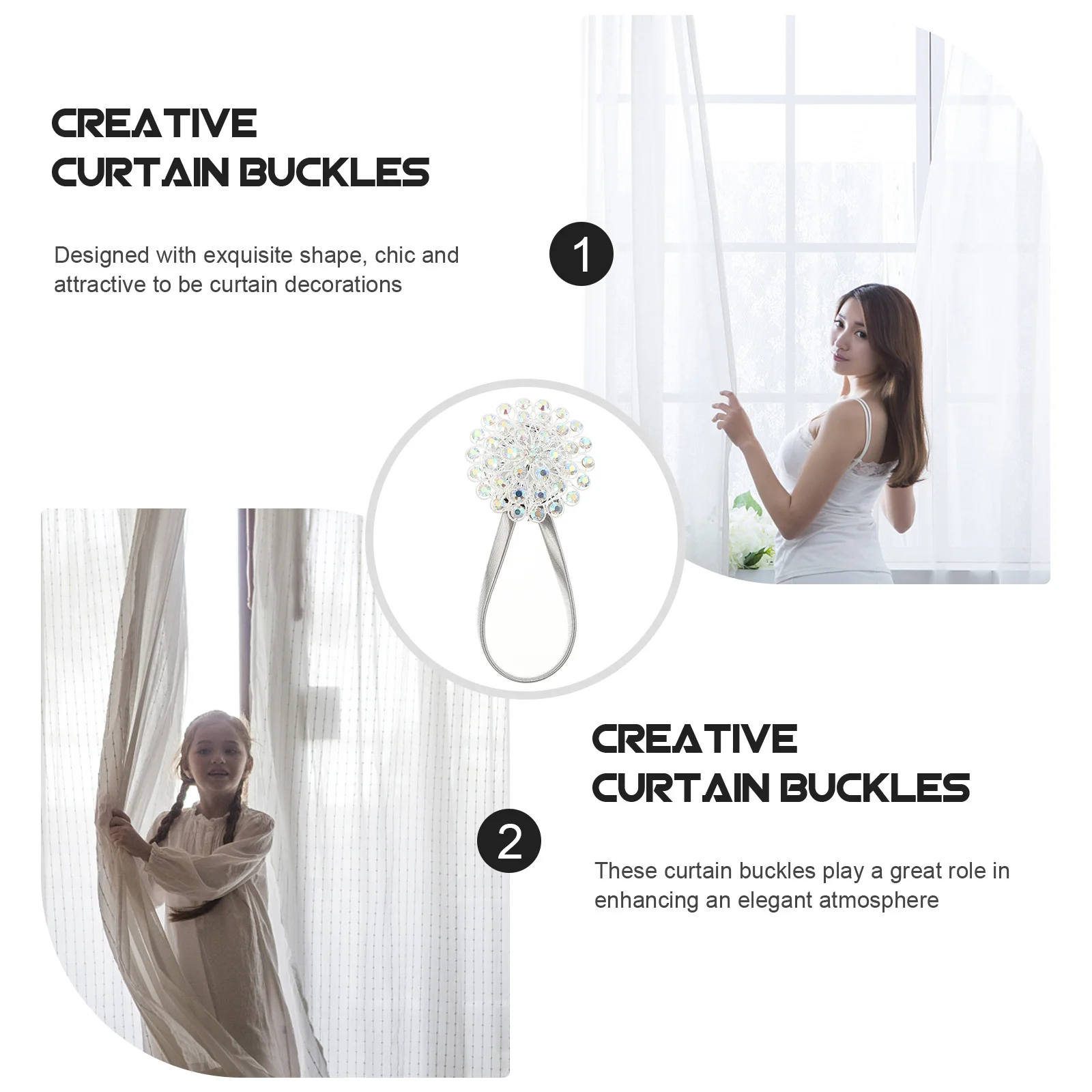 

2Pcs Elegant Curtain Buckle Magnetic Iron Clip Strong Hold No Damage Exquisite Design Delicate Tieback for Restaurant Home