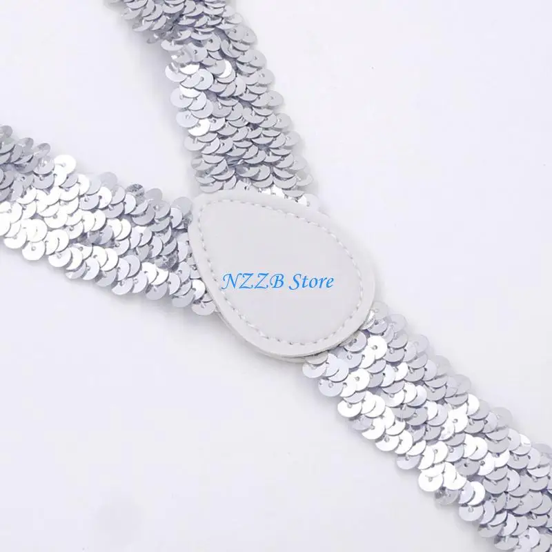 

T21F 3 Clip-on Sequin Suspenders for Shirt Men Woman Suspender Support Elastic Adjustable Trousers Clothing Accessories
