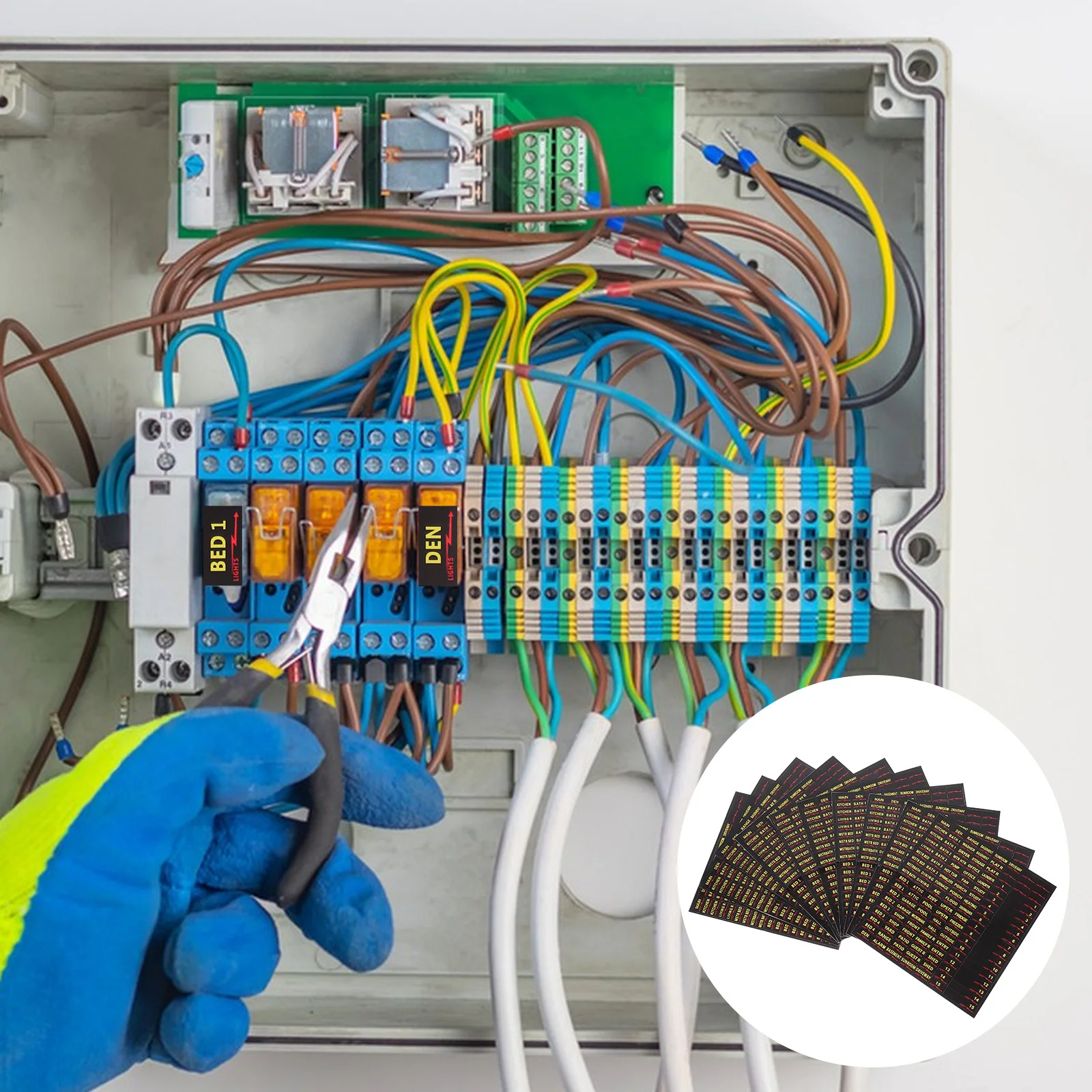 

High Visibility Electric Panel Stickers 10 Sheets Weatherproof Breaker Box Labels for Home Office Circuit Identification Safety