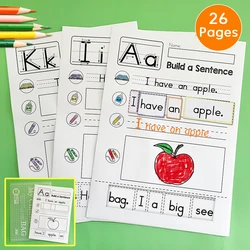 26 Pages Alphabet A-Z Letter Sentence Learning Materials tracing Writing Practice worksheet for Kindergarten Students kid