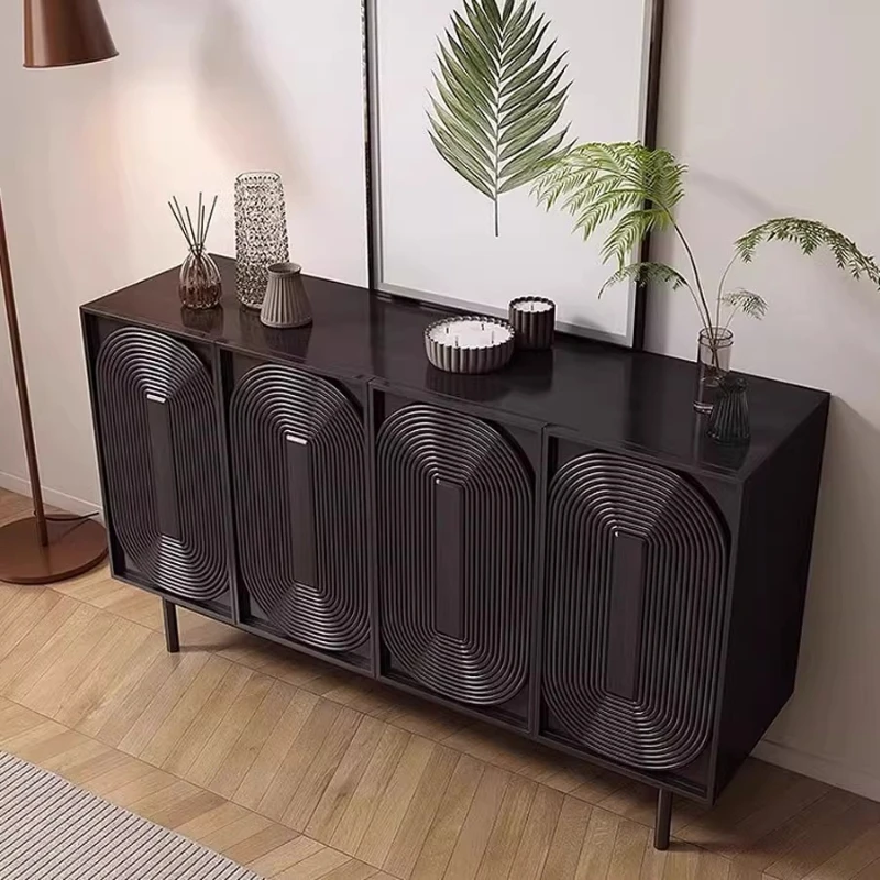 

Italian minimalist black medieval style dining side cabinet solid wood entry porch cabinet living room home wall locker shoe