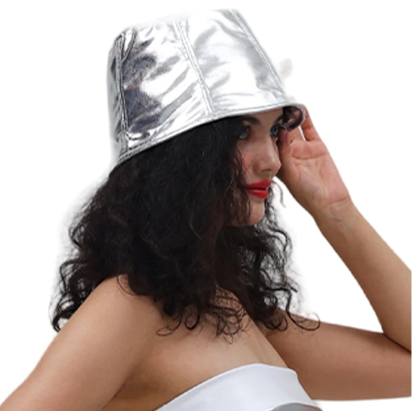Женская модная рыбацкая шляпа Сверкающая шляпа Светоотражающая шляпа в стиле хип-хоп Rave Металлическая повседневная вечерние танцевальная дискотека Шикарная шляпа Модная винтажная шляпа