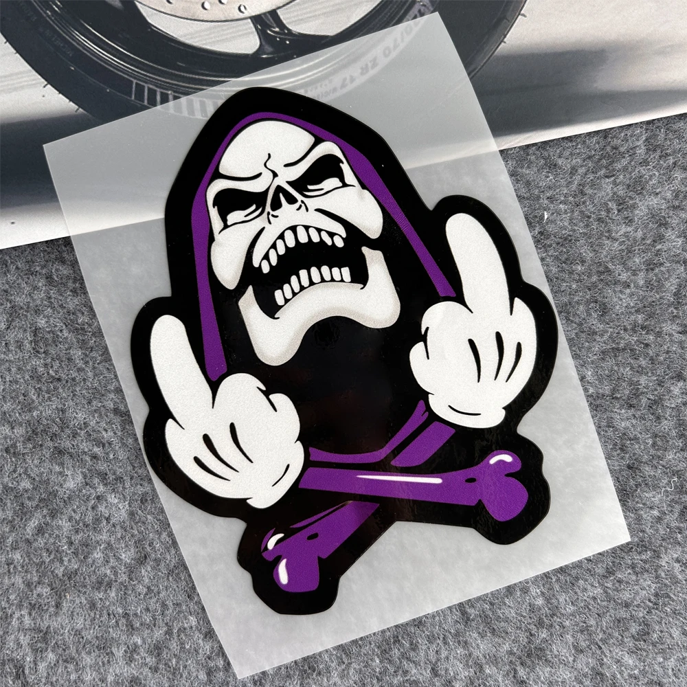 Cartoon Skeleton Gesture Reflective Stickers Motorcycle Electric Car Helmet Scooter Car Body Window Windshield Fuel Tank Decals view 3
