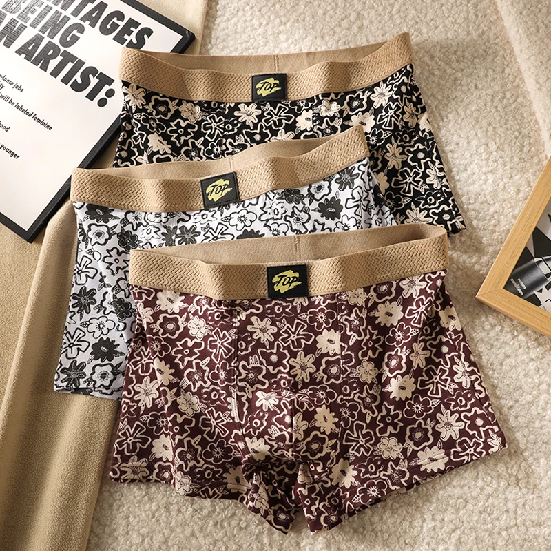 

3-Pack Men’s Boxer Briefs, Youth Sports Style, Breathable Cotton, Fashion Printed, Stylish Personality Underpants