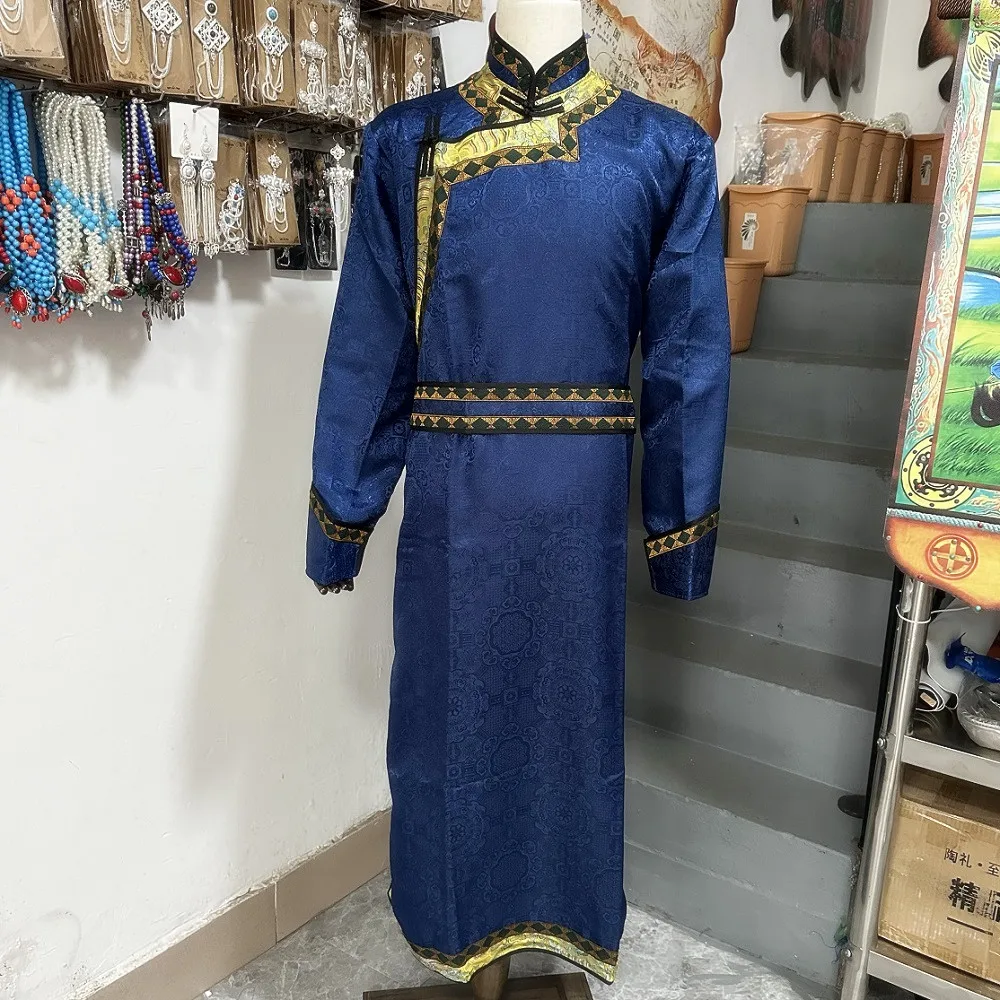 Men's Mongolian Dance Performance Robe Gray Red Blue Ulan Bator Traditional Groom Dress Mongolia Vintage Ethnic Long Gown CT026
