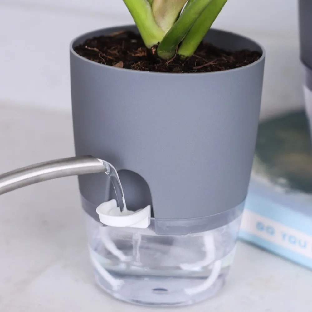 Transparent Double Layer Plastic Flower Pot Self Watering Flowerpot Cotton Rope Watering Small Plant Pot with Injection Port 화분