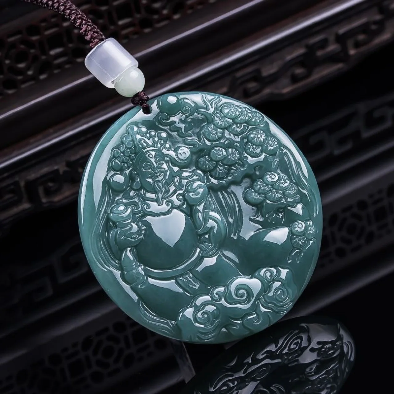 Burmese Jadeite God of Wealth Pendant Talismans Gifts for Women Vintage Accessories Luxury Jewelry Real Jade Charm Necklace