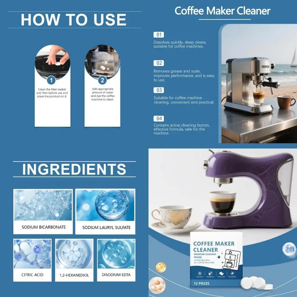R66A Coffee Machine Cleaner Descaler Tablets 24 Count, suitable for all major brands of coffee machines Maker Descaling & Drip