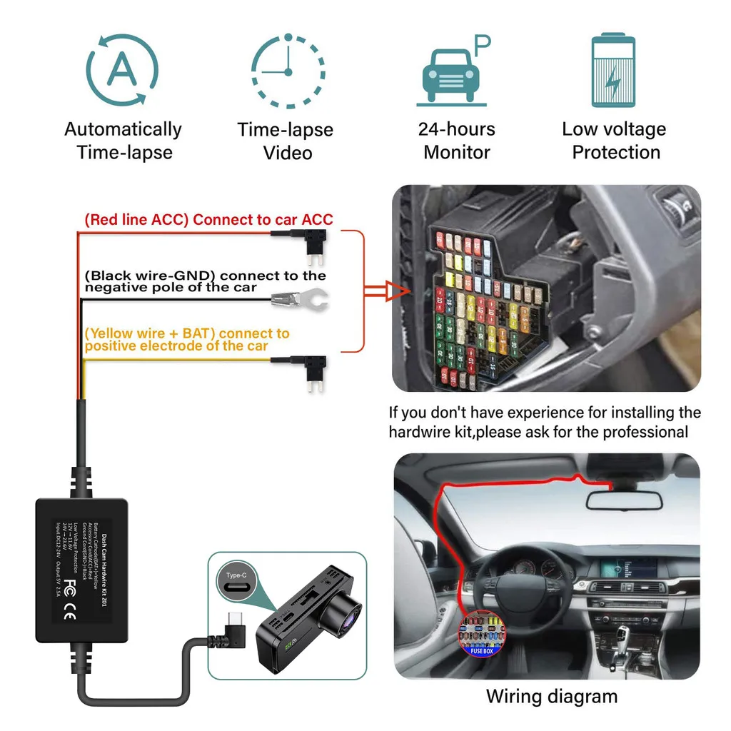 4CH WiFi Dash Cam for Car 360 DVR Camera APP Control 24H Parking Mode Video Recorder IR Night Vision